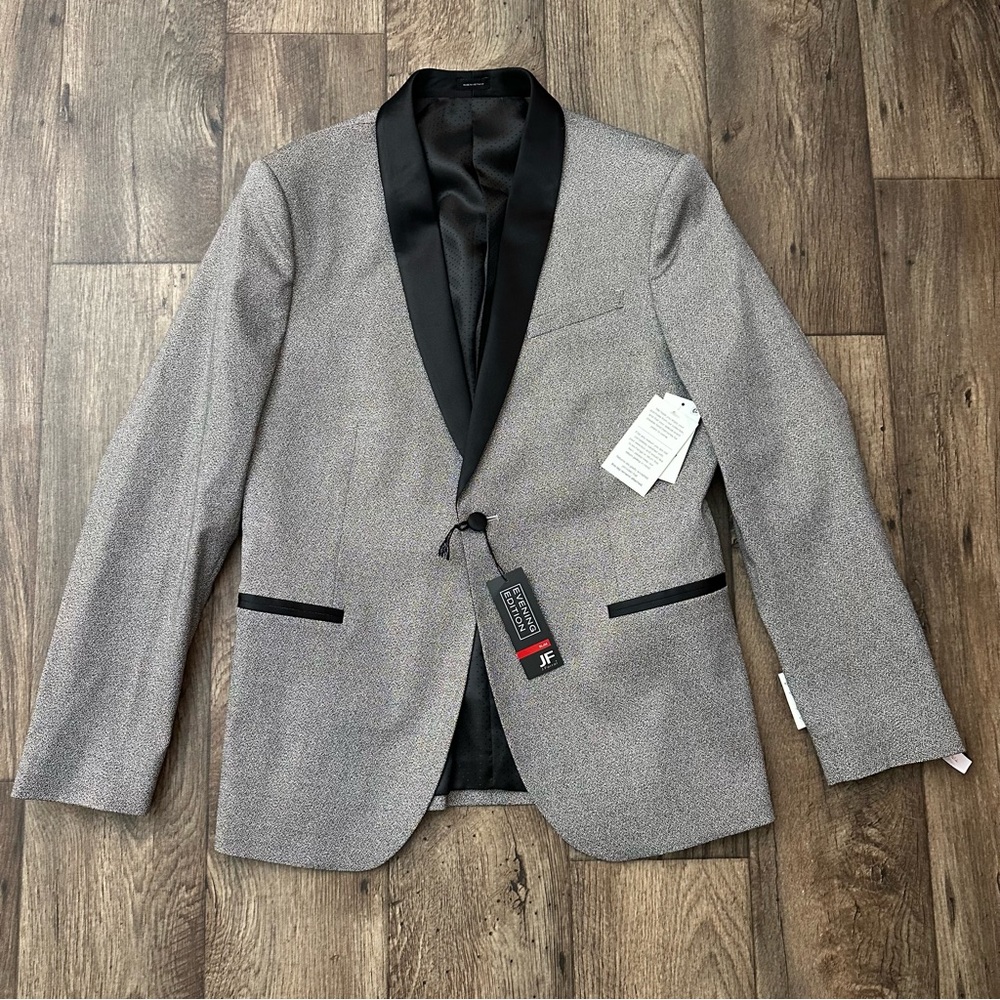 J Ferrar JF Prom Wedding Party Suit Tuxedo Blazer Men’s Sz 40 Short Silver Black